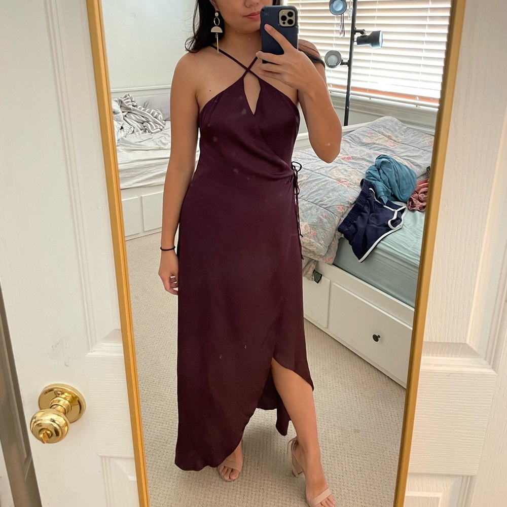 Dark purple wrap midi dress